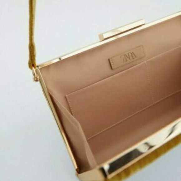 ZARA WOMEN'S MUSTARD YELLOW VELVET HANDBAG - Picture 4 of 5